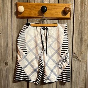 Hurley Black and White Striped board swim shorts